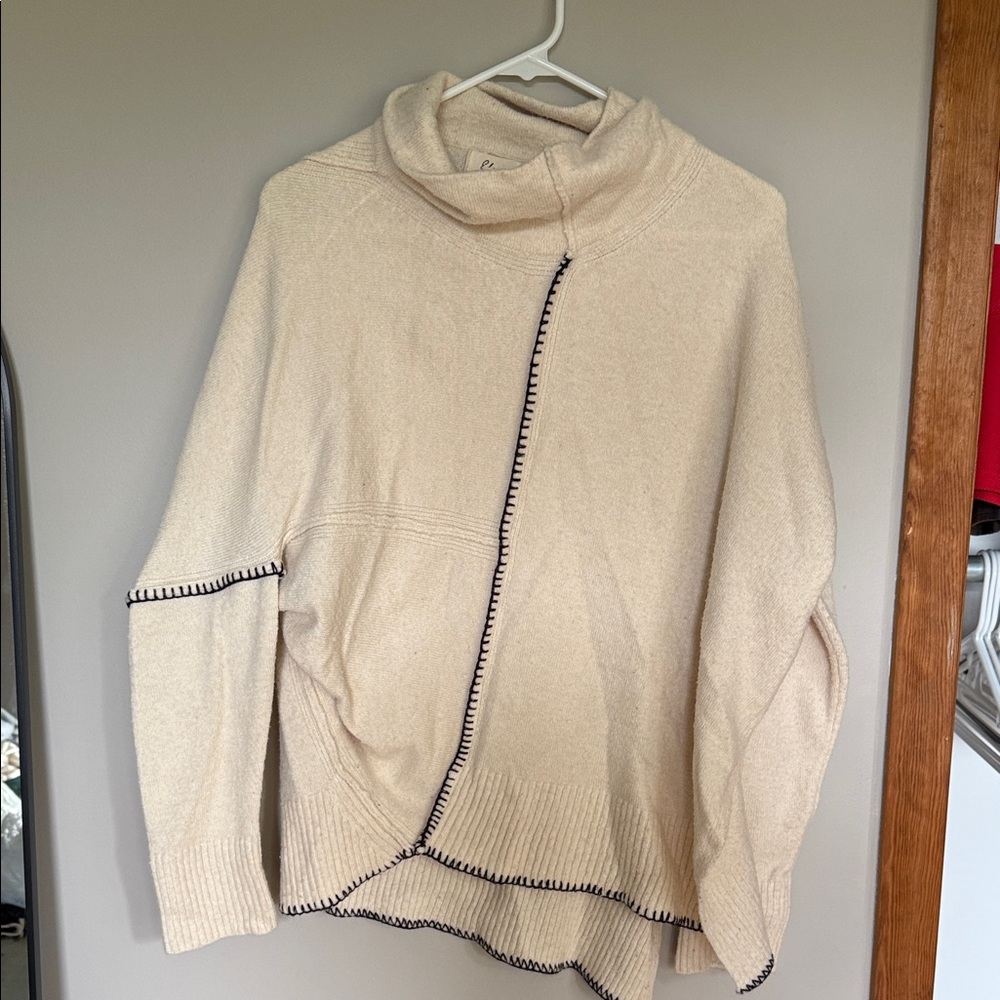 Elan Cream Cowl Neck Sweater with Black Accents
